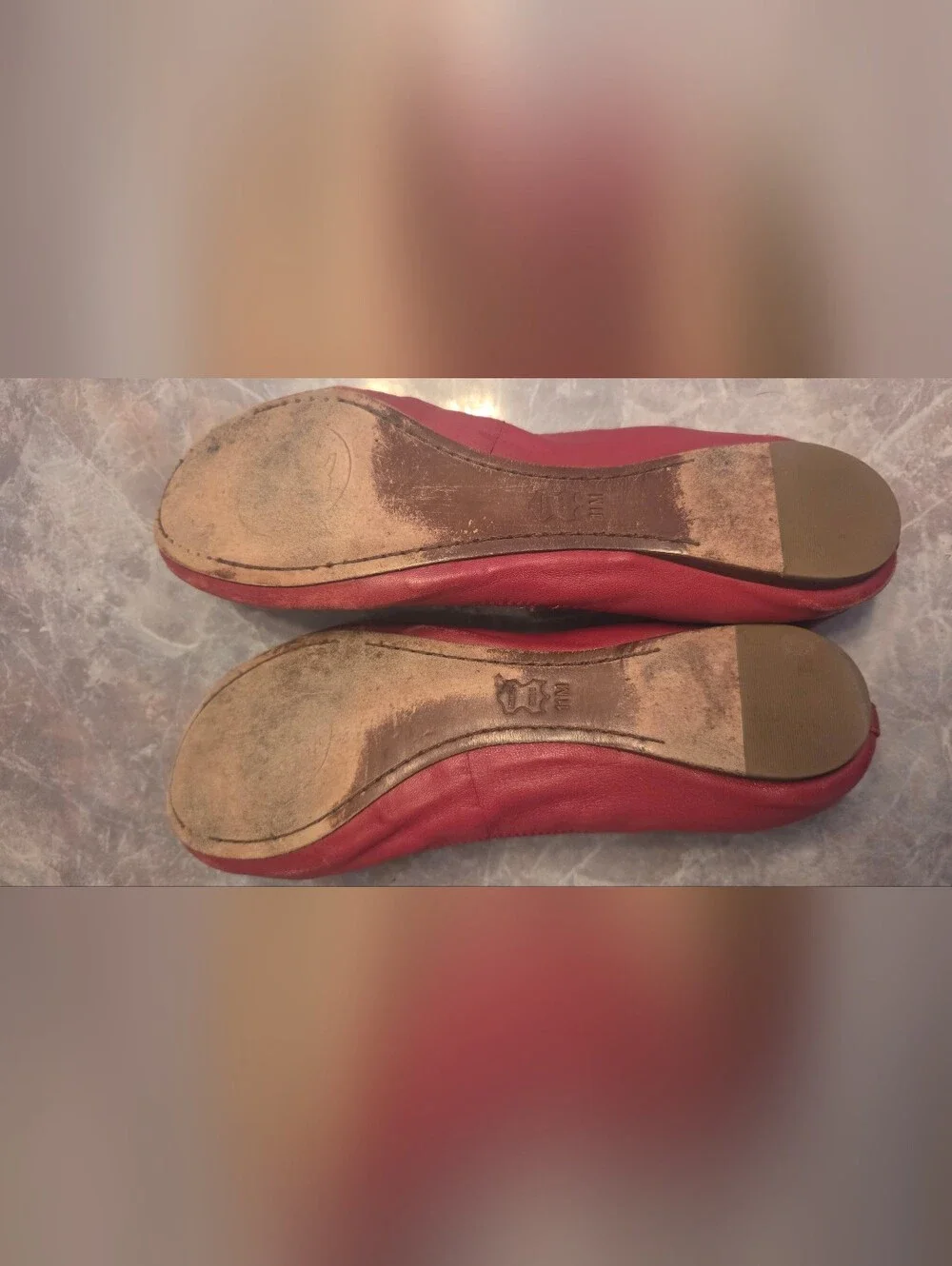 Tory Burch Red Leather Ballet Flats with Gold Logo
